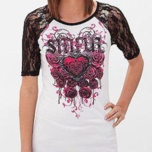 Brand New Sinful Affliction Tatoo Lace Sleeve Tee